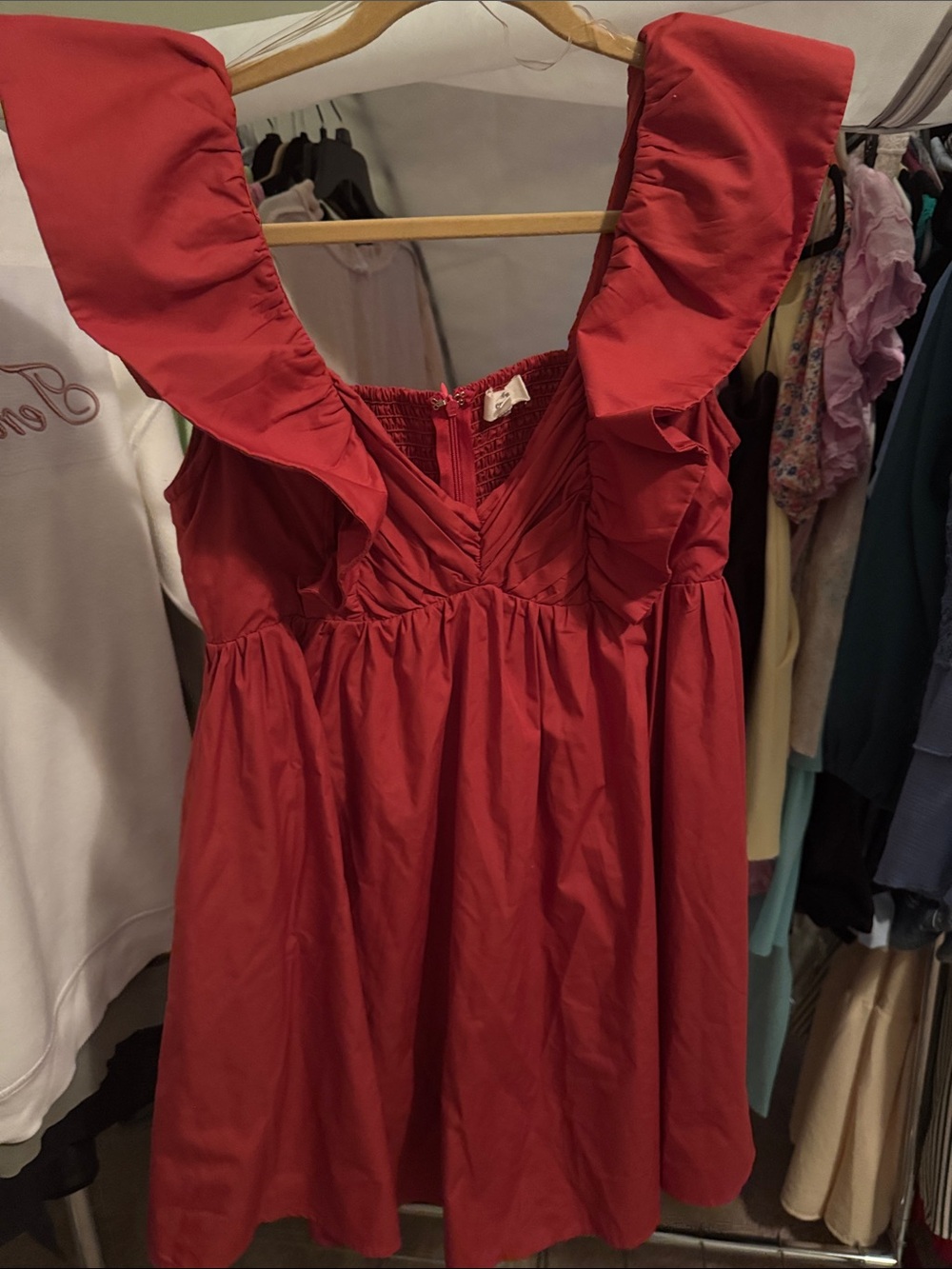 entro Red Ruffled Mini Dress